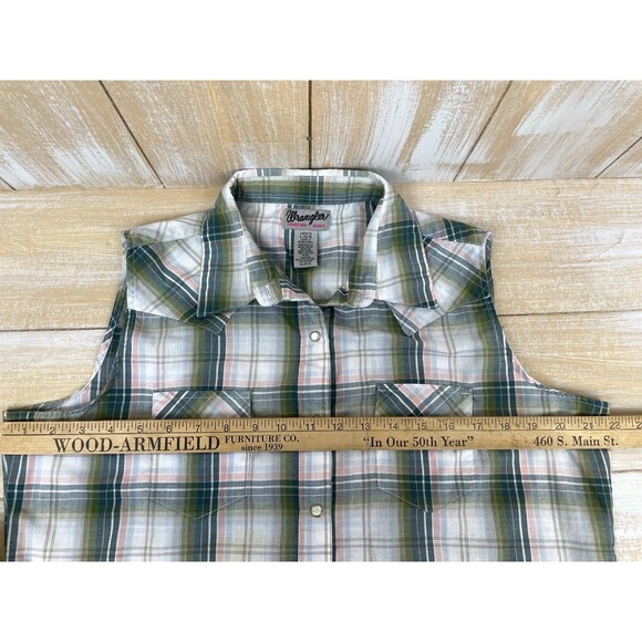 Wrangler Wrancher Women's L Sleeveless Shirt Pearl Snap Up Western Top Cowgirl - Picture 5 of 9